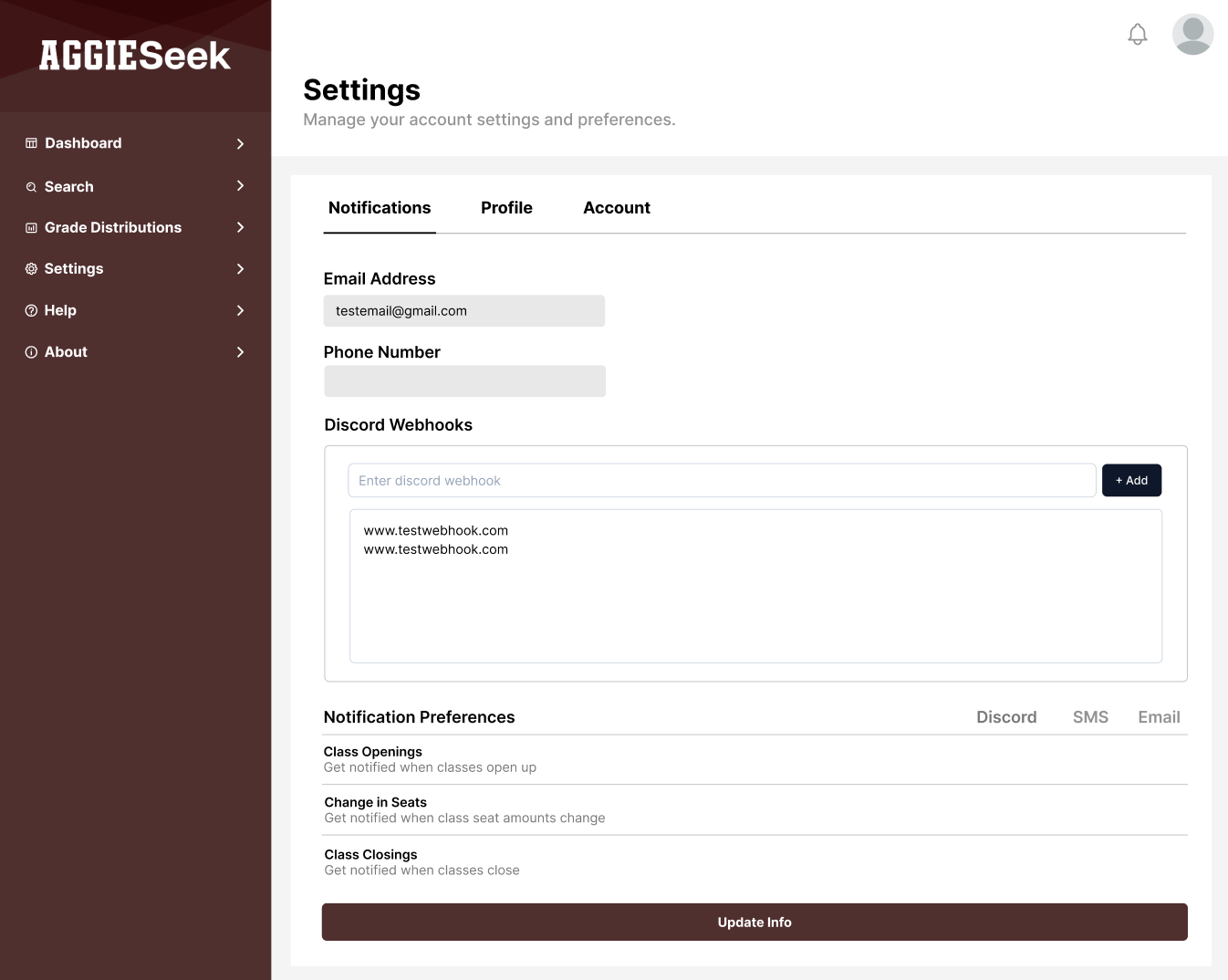 Screenshot of Aggieseek homepage
