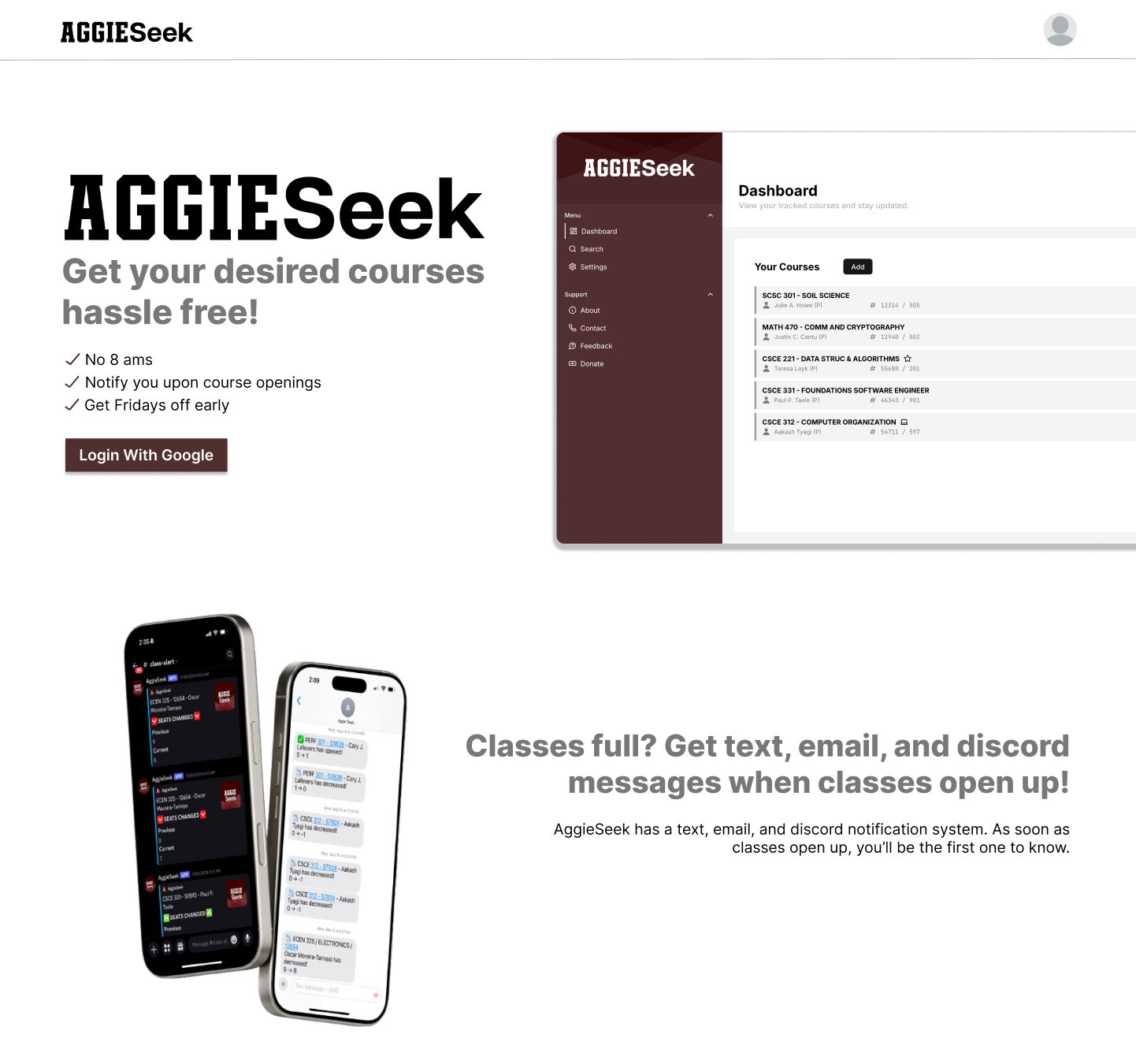 Screenshot of Aggieseek landing page